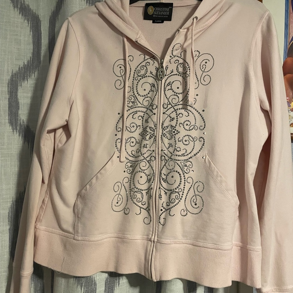 Christine Alexander Light Pink Embellished Zip-Up Hoodie